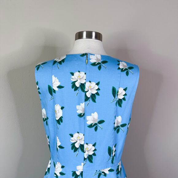 Draper James | Magnolia Love Blue Floral Fit Flare Lace Hem Preppy Dress 8 EUC - Picture 8 of 10